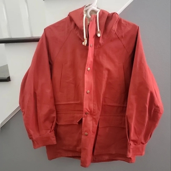 Coudre Jacket Red Large Zip and Snap Button Front Closure Hooded Canvas Pockets - Picture 1 of 6
